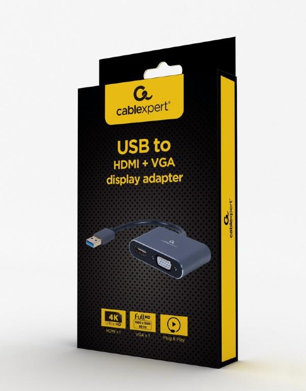 Gembird O Adapter Usb3 To Hdmi Vga Grey A-Usb3-Hdmivga-01
