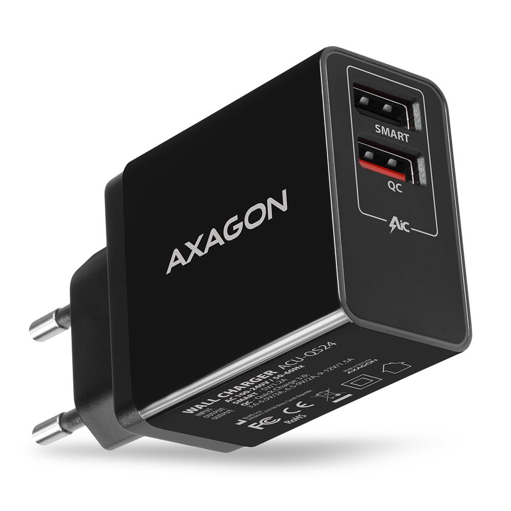 Axagon Mobile Charger Wall Usb 24W 2Port Acu-Qs24