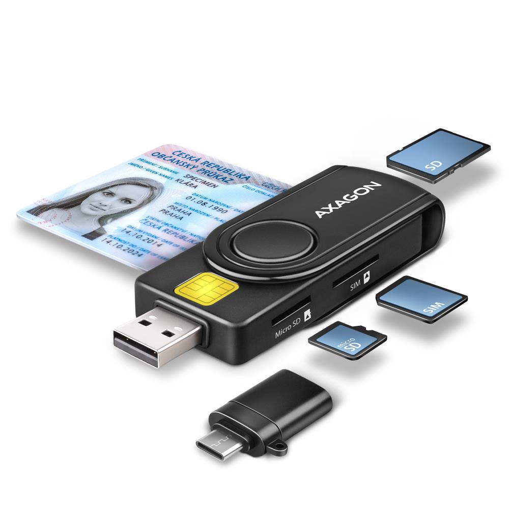 Axagon Card Reader Usb-C+Usb2.0 4Slot Smartcard Cre-Smp2A