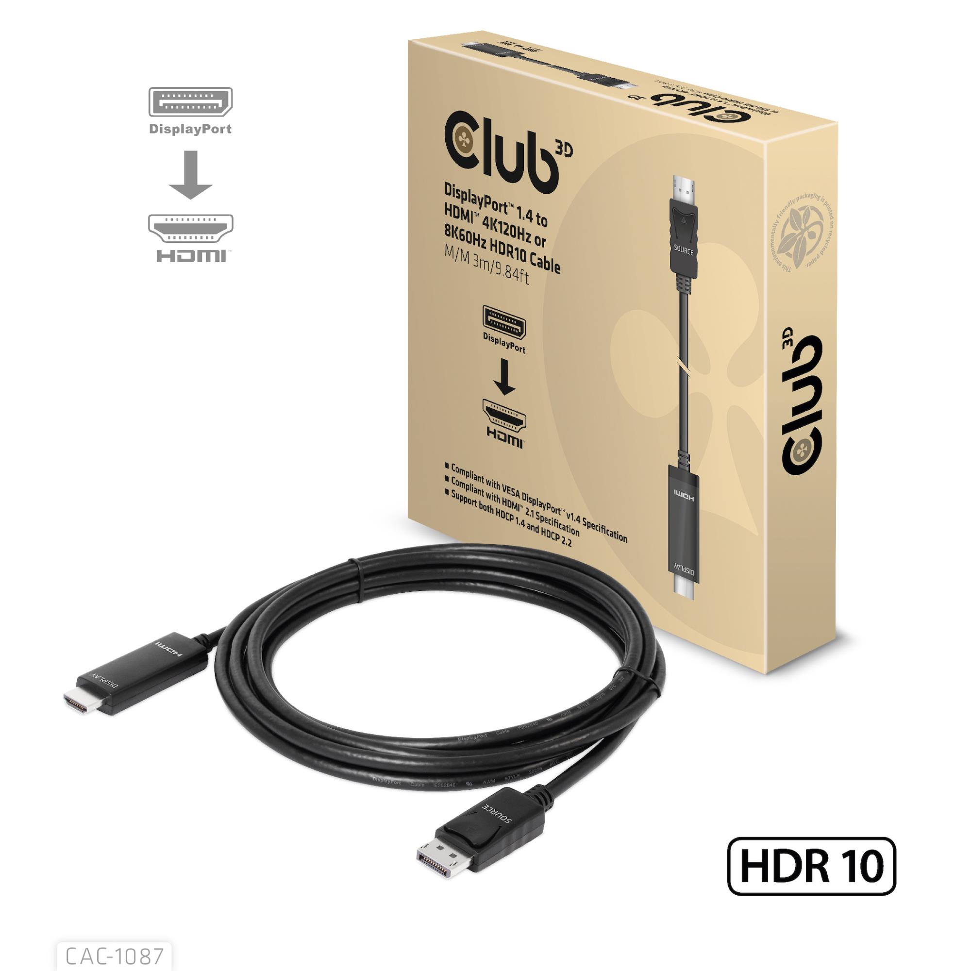 Club3D Cable Dp To Hdmi 3M M Cac-1087