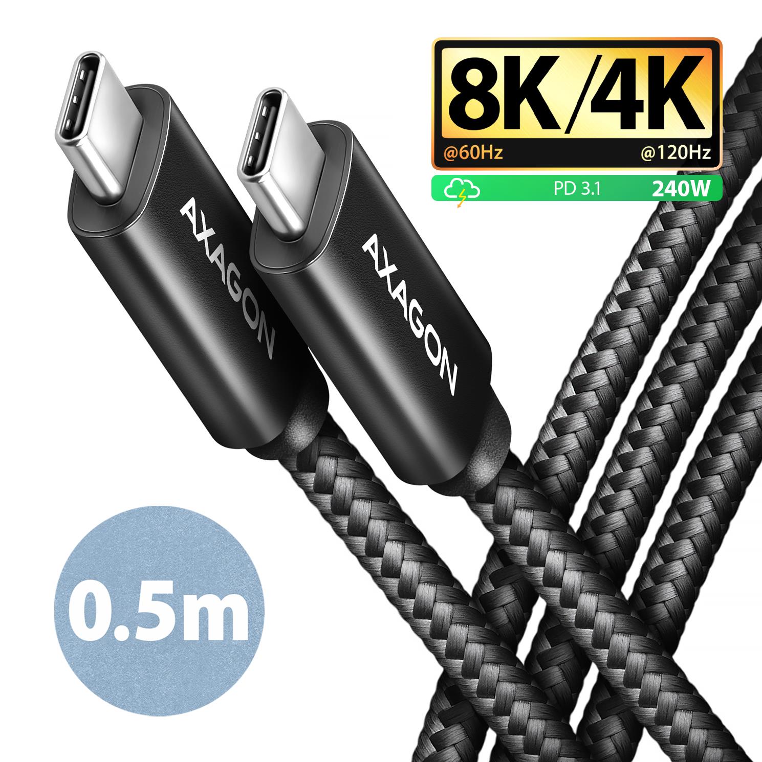Axagon Cable Usb-C To Usb-C 0.5M 240W 8K Black Bucm4X-Cm05Ab